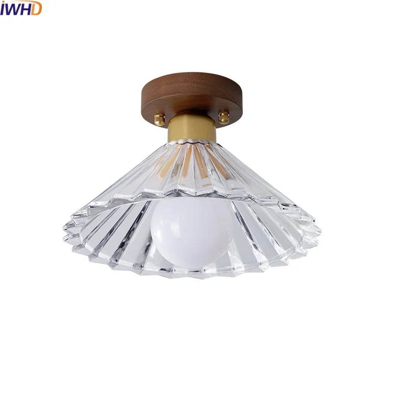 

IWHD Home Decor LED Ceiling Lamp Wood Glass Porch Kitchen Living Room Light Decoration Modern Ceiling Lights Fixture Plafondlamp