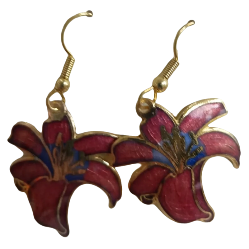 Vintage Cloisonne Enamel Flower Drop Earrings Chinese Traditional Handicrafts Jewelry Copper Ethnic Accessories