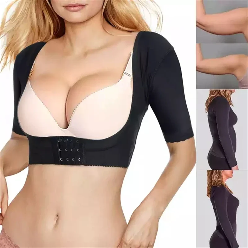 Upper Arm Shaper Humpback Posture Corrector Shapewear Back Support Corset Women Compression Slimming Half Sleeves Slimmer Top