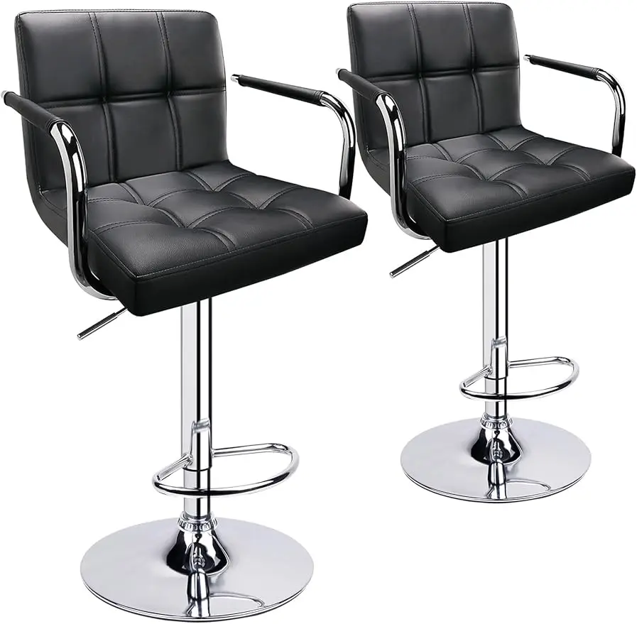 

Adjustable Bar Stools with Armrest, Square Back Swivel Double Stitching