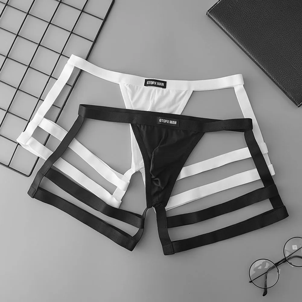 Mens breathable elastic thong briefs suspender low rise with U convex pouch design suitable for spring summer autumn winter