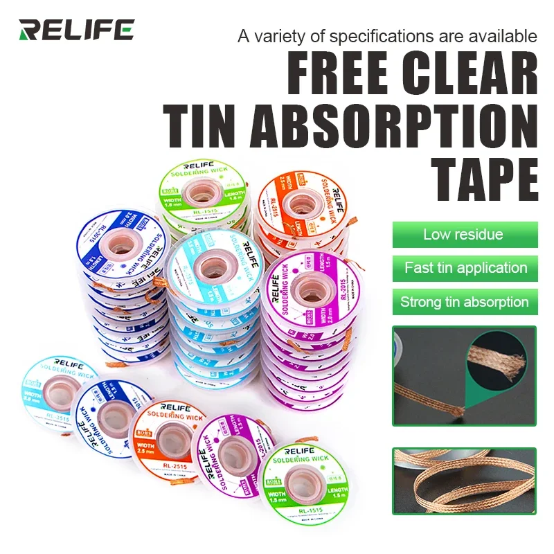 RELIFE 1.5/2.0/2.5/3.0/3.5mm Desoldering Wire Desoldering Wick Suction Tin Wick Solder Braid Wire Tin for Soldering Tools