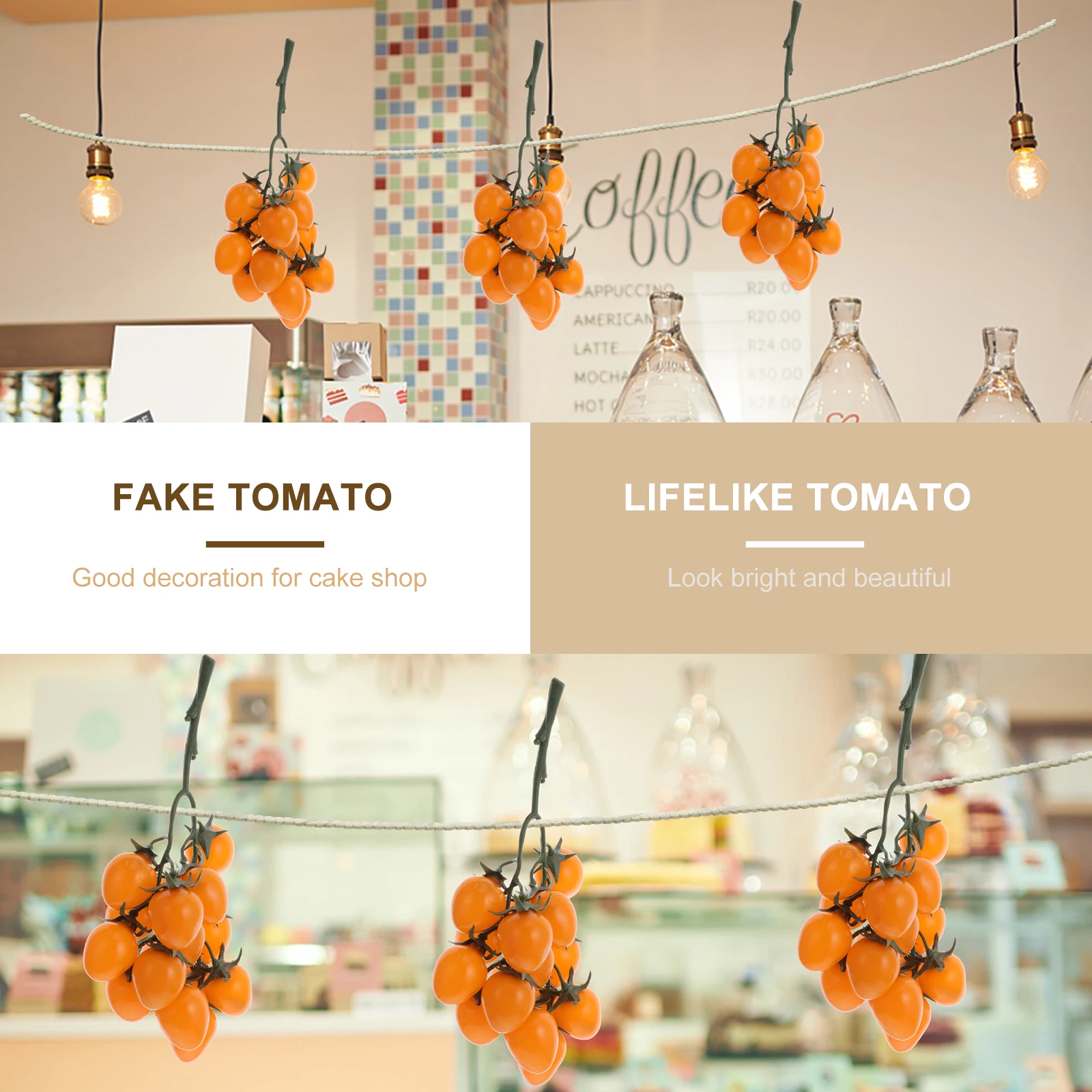 

Simulated Saint Tomato Props Fake Cherry Tomatoes Decorations Fruit Lifelike Raspberry Stems Faux Plastic Office