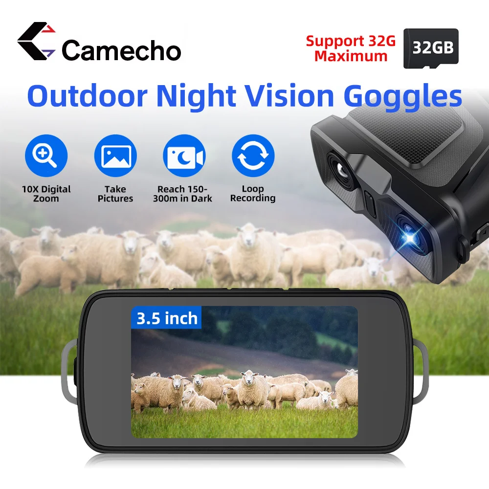 Camecho 3.5 inch IPS Display Night Vision 10X Digital Zoom Infrared IR Support USB TF Card Outdoors Darkness Viewing Video Photo