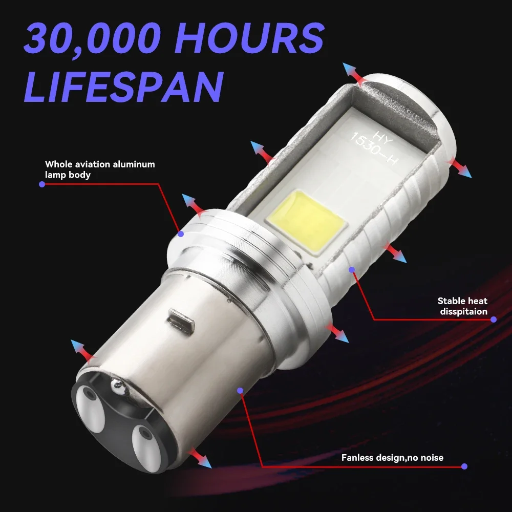 2-Sided Luminous Motorcycle Headlight Bulb H6M H6 P15D LED Signal Light Motorcycle High Brightness Light Cob Light 12V White 600
