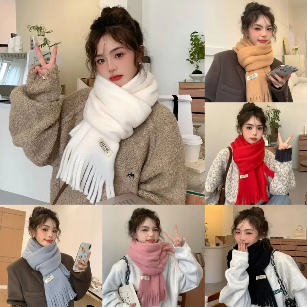 Fashion Warm Winter Cashmere Scarf Solid Color Soft Long Tassel Scarves Knitted Thickened Shawl Wrap Women