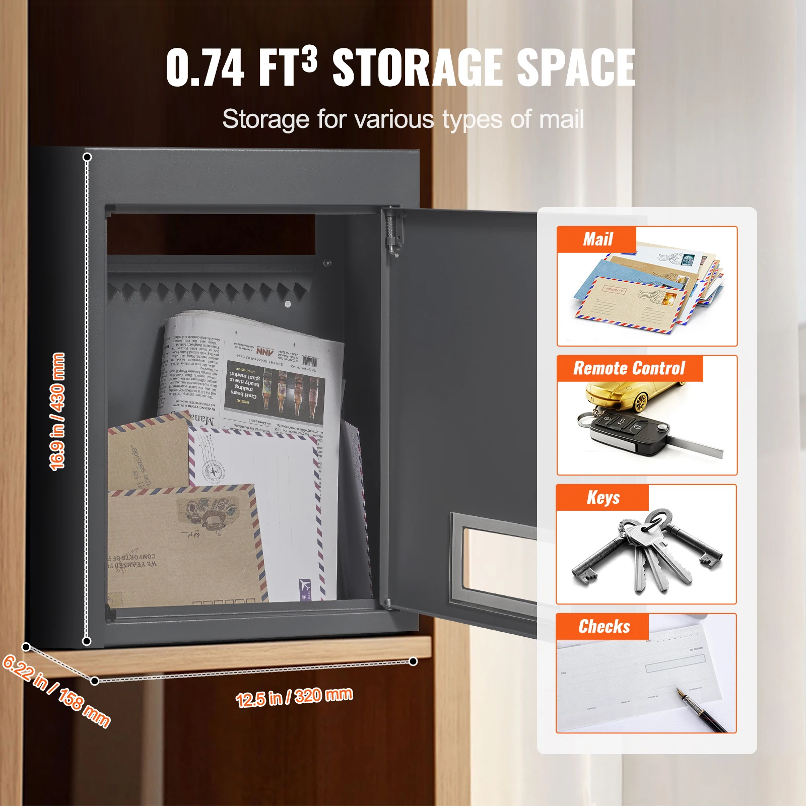 Heavy Duty Steel Through the Wall Mailbox with 2.8-7.9" 13" Combination Lock Mail Drop Box