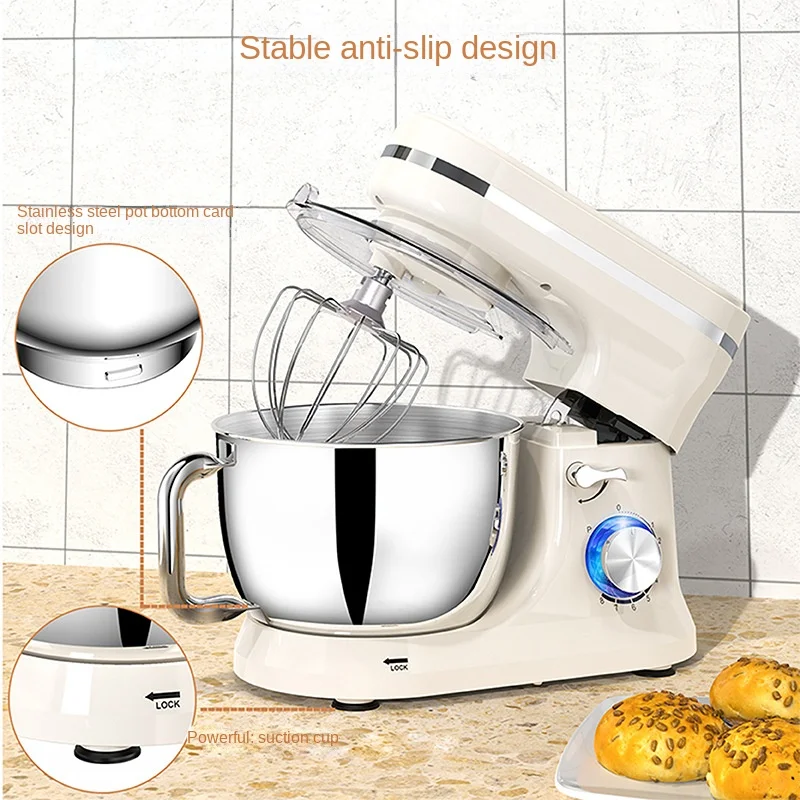 Household desktop electric egg beater,multi-functional small chef machine, automatic stainless steel mixing and kneading machine