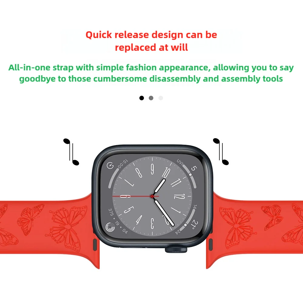 Watch Strap For Apple Watch Full Range Of Wristband Silicone butterfly And Rose Pattern Durable Sport Smartwatch Band Men Women
