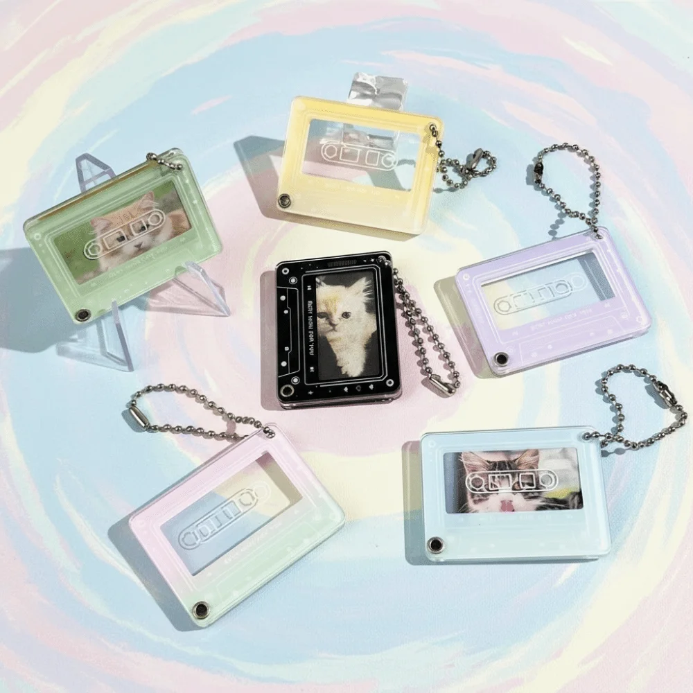 Creative Music Player Photo Frame Keychain 1 Inch Photocard Case Photo Organizer Acrylic Slide Hanging Pendant For Bag Gift