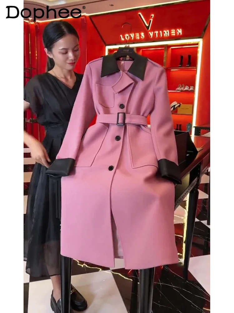 Fashionable Korean Socialite Temperament Long Sleeve Coat 2023 Autumn and Winter High Grade Age Reducing Pink Wool Coat Women