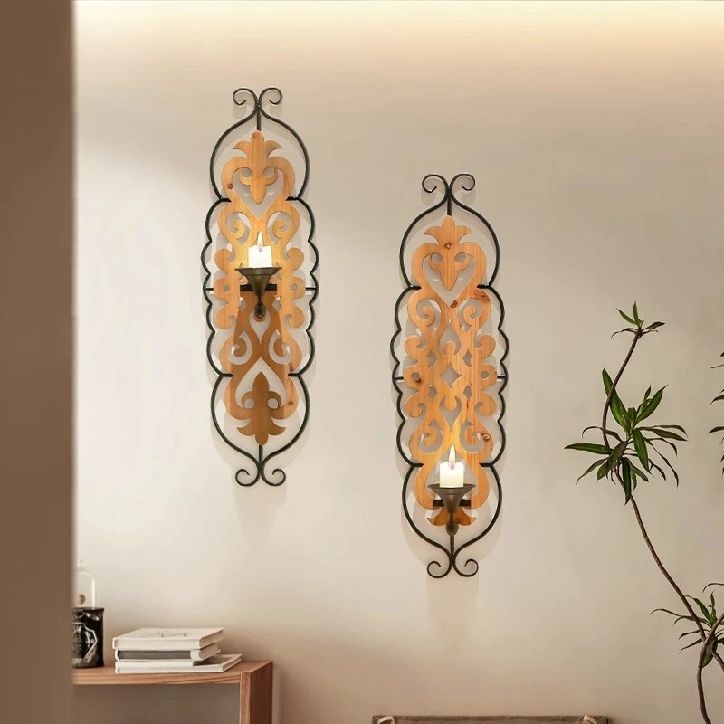 

‌ Подсвечник в европейском стиле, 3D настенный декор, настенное искусство из кованого железа, деревянный декор ручной работы, уникальная идея подарка, винтажный домашний акцент