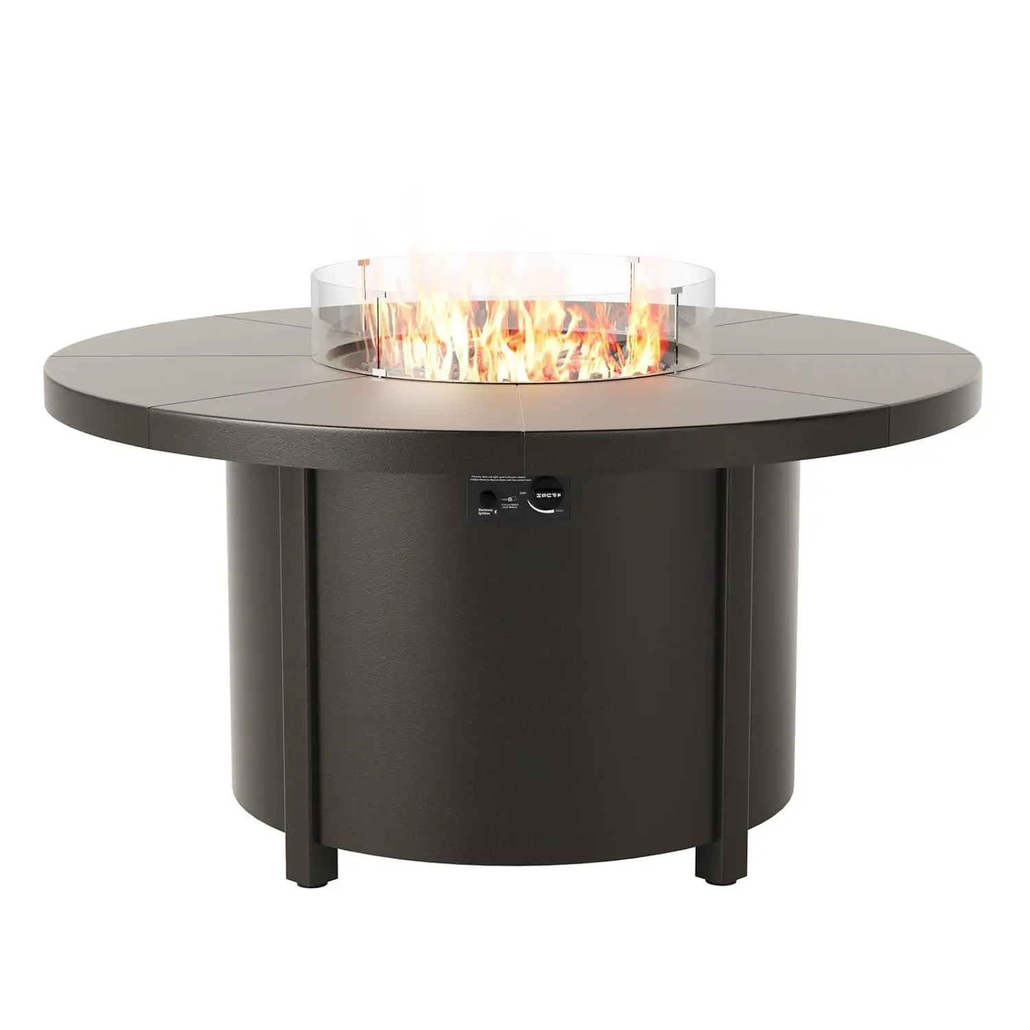 Round Propane Fire Pit 48in 40000 BTU Auto-Ignition CSA Fire Table Wider Desktop Windshield White Stone Lid Patio, Customized