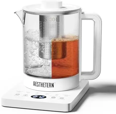

Electric Tea Kettle 1.5L with Infuser & Temp Control – Keep Warm, Auto Shut-Off – White