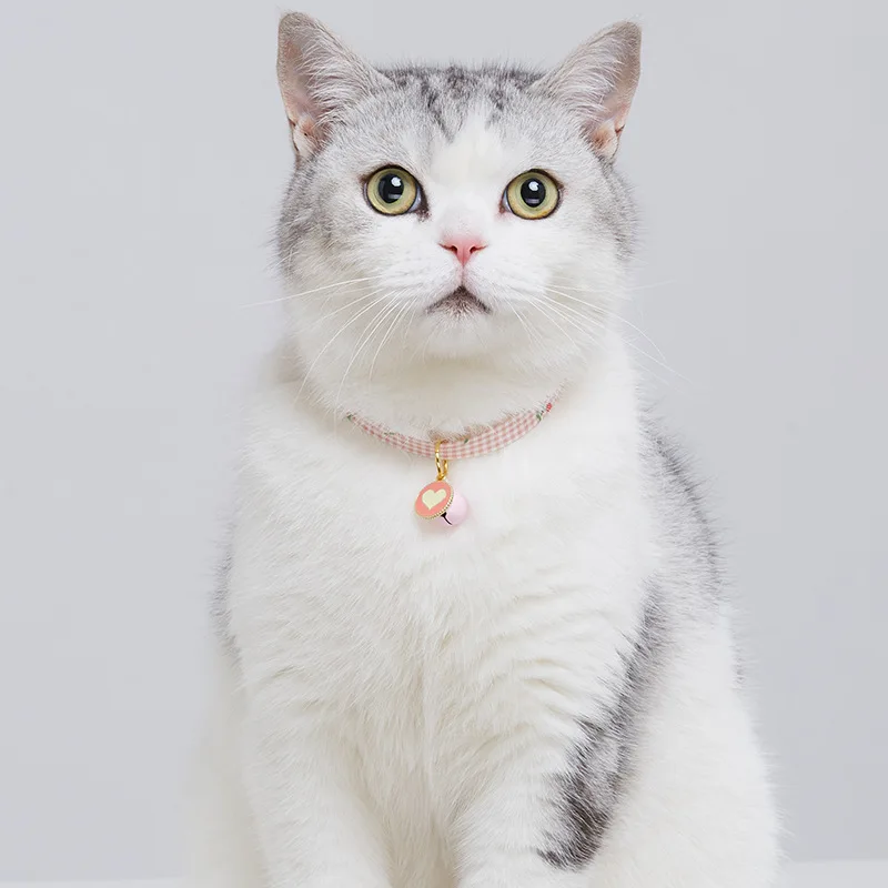 Candy Color Cat Collars Pendant Plaid Pet Collars with Bell Cartoon Necklace Adjustable Collar for Cat Small Dog Pet Accessories