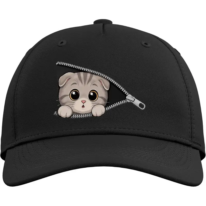 Cute Kitten Peeking Zipper Cat Face Adjustable Baseball Hat