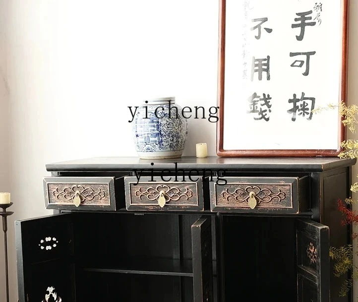 

QZT3 Shoe Cabinet Solid Wood Antique Style Northern Elm Wood Storage Chest Dining Room Sideboard
