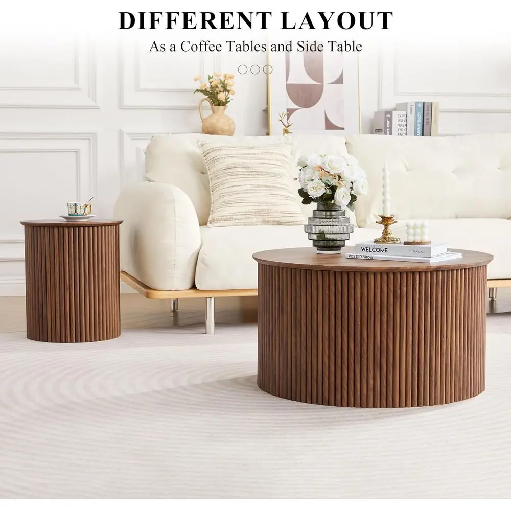 مجموعة طاولة القهوة المتداخلة مكونة من 2، طاولات قهوة خشبية حديثة لمنتصف القرن ومجموعة طاولة نهائية، طاولة جانبية دائرية، طاولة مركزية بسيطة #6