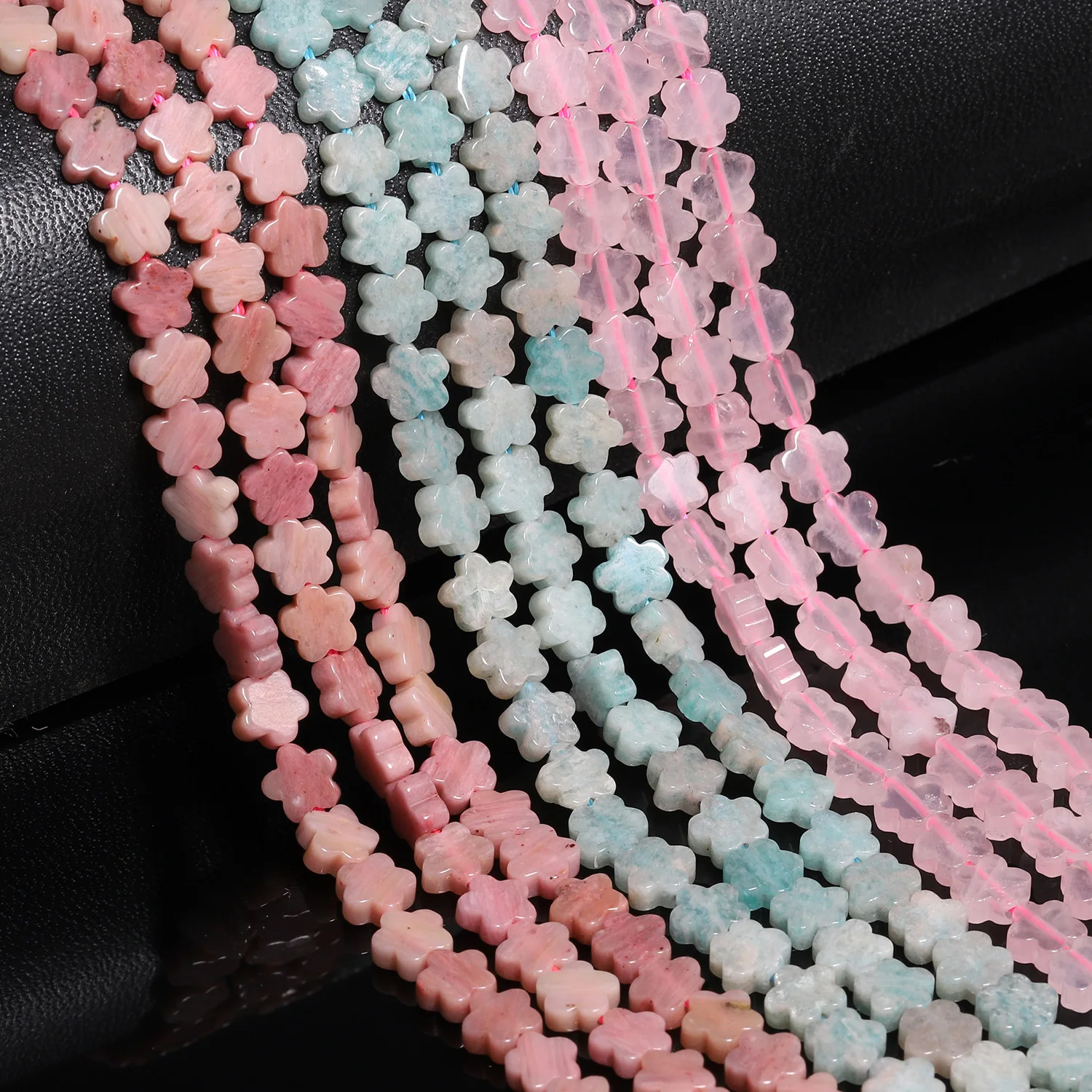 6mm Natural Plum Blossom Shape Stone Beads Amazonite Rhodonite Rose Quartz Flower Shape Beads for Handmade DIY Bracelet Necklace