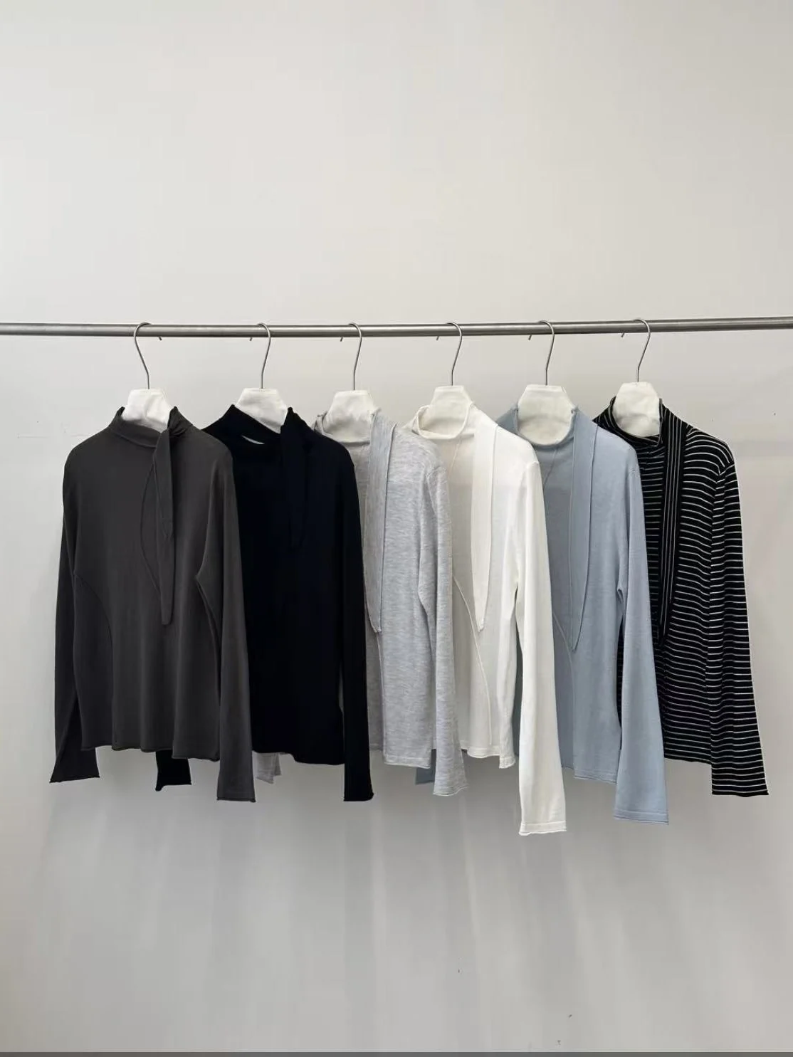 

Женская длинная футболка с высоким воротником, драпировкой, поясом, в японском стиле, универсальная, элегантная, приталенная, весенняя