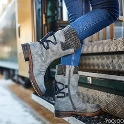 Women's Boots Winter 2022 Side Zipper Snow Boots Lace Up Women Shoes Size 43 Knitting Retro Ankle Boots Botas De Mujer