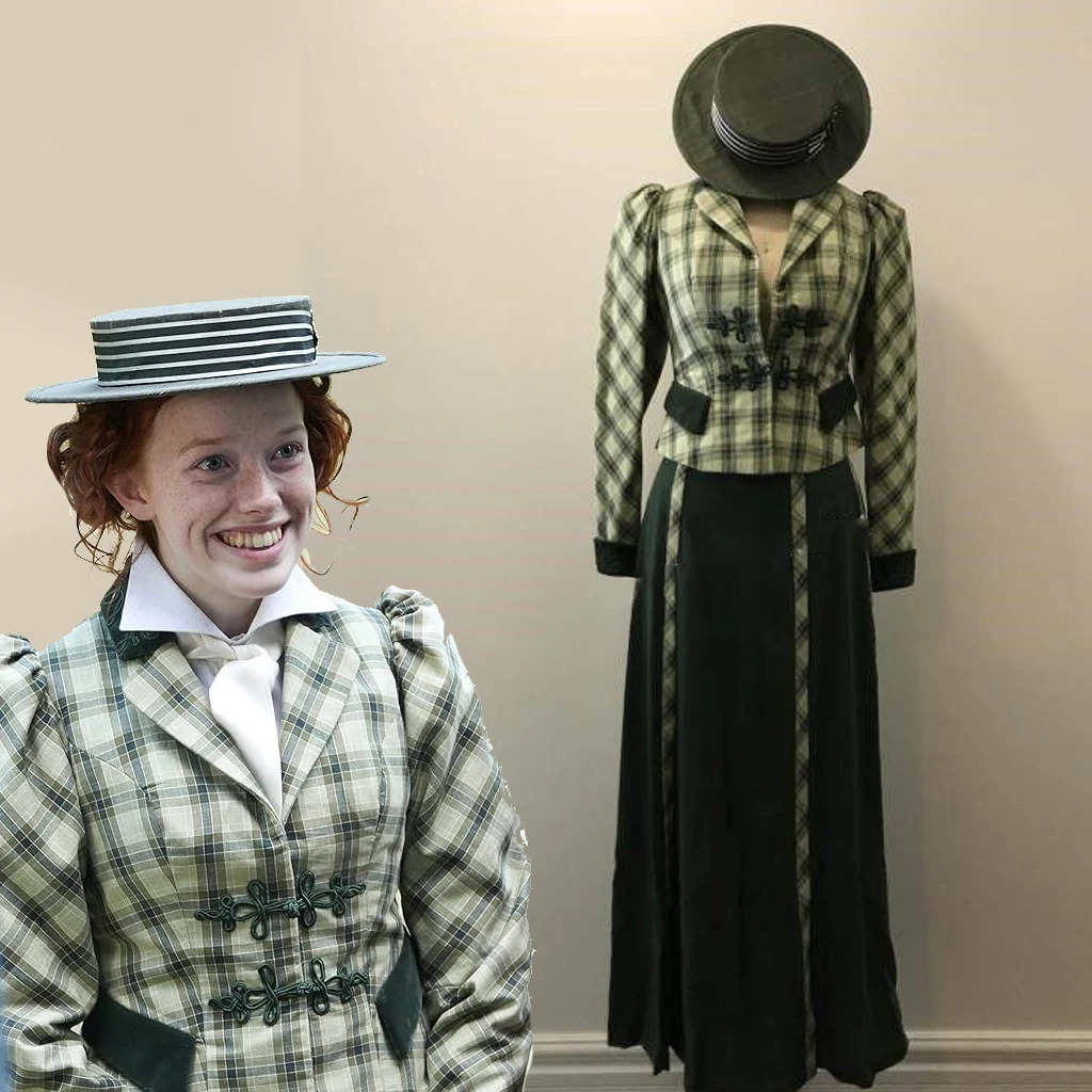 Anne Shirley Cosplay Costume Victorian Green Plaid Dress Vintage Fashion Victorian Picnic Dress