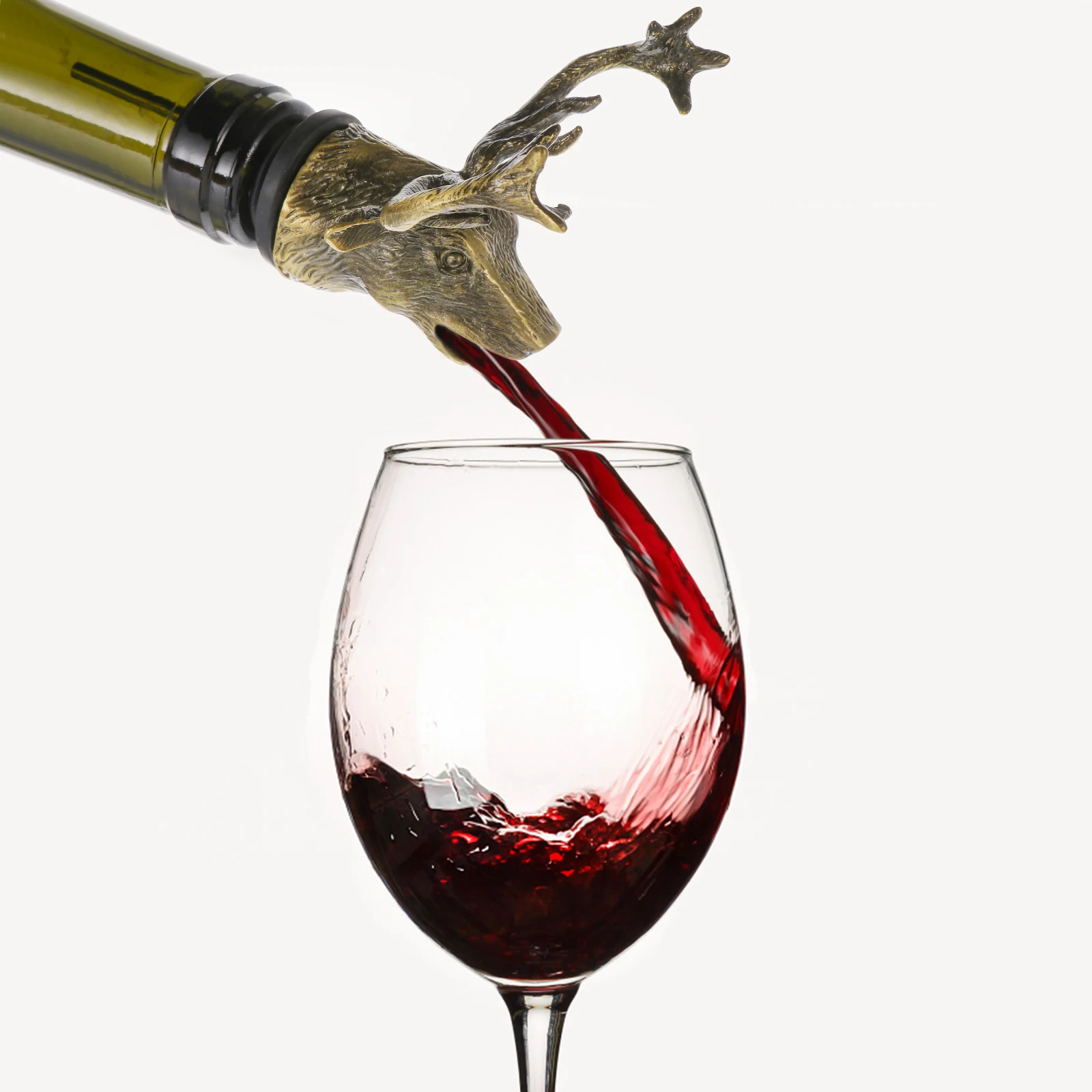 

1pc Deer Head Pourer Zinc Alloy Vintage Christmas Bottle Stopper Elk Spouts Smooth Process Easy Clean Retro Creative Style