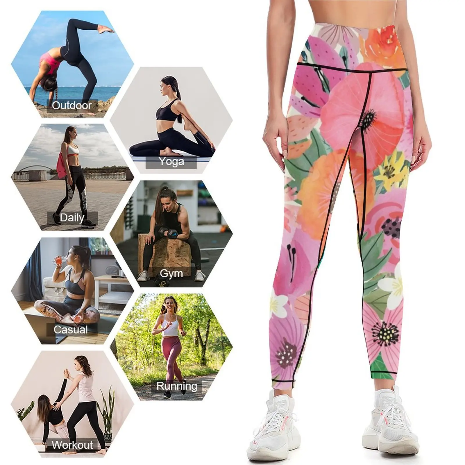 Legging olahraga wanita, legging gym wanita olahraga dengan bunga push up