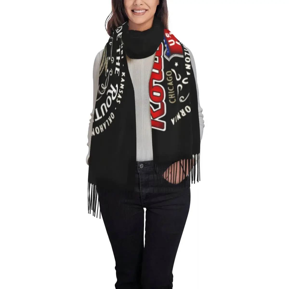 Ride The Route 66 Biker Motorcycle Cruise America's Highway Scarf Women Men Winter Warm Scarves  Mother Road Shawl Wrap