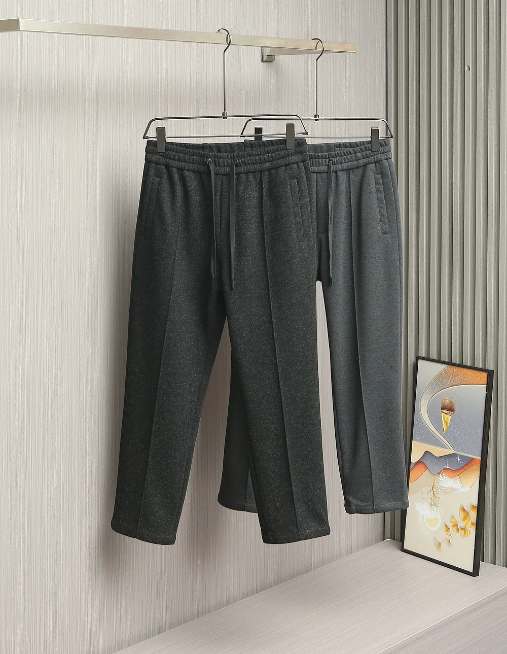 

Italian Sle Men's Classic Logo Casual Straight Leg Elastic Waist Long Pants Autumn Winter New Arrival High Waist Woolen Pants