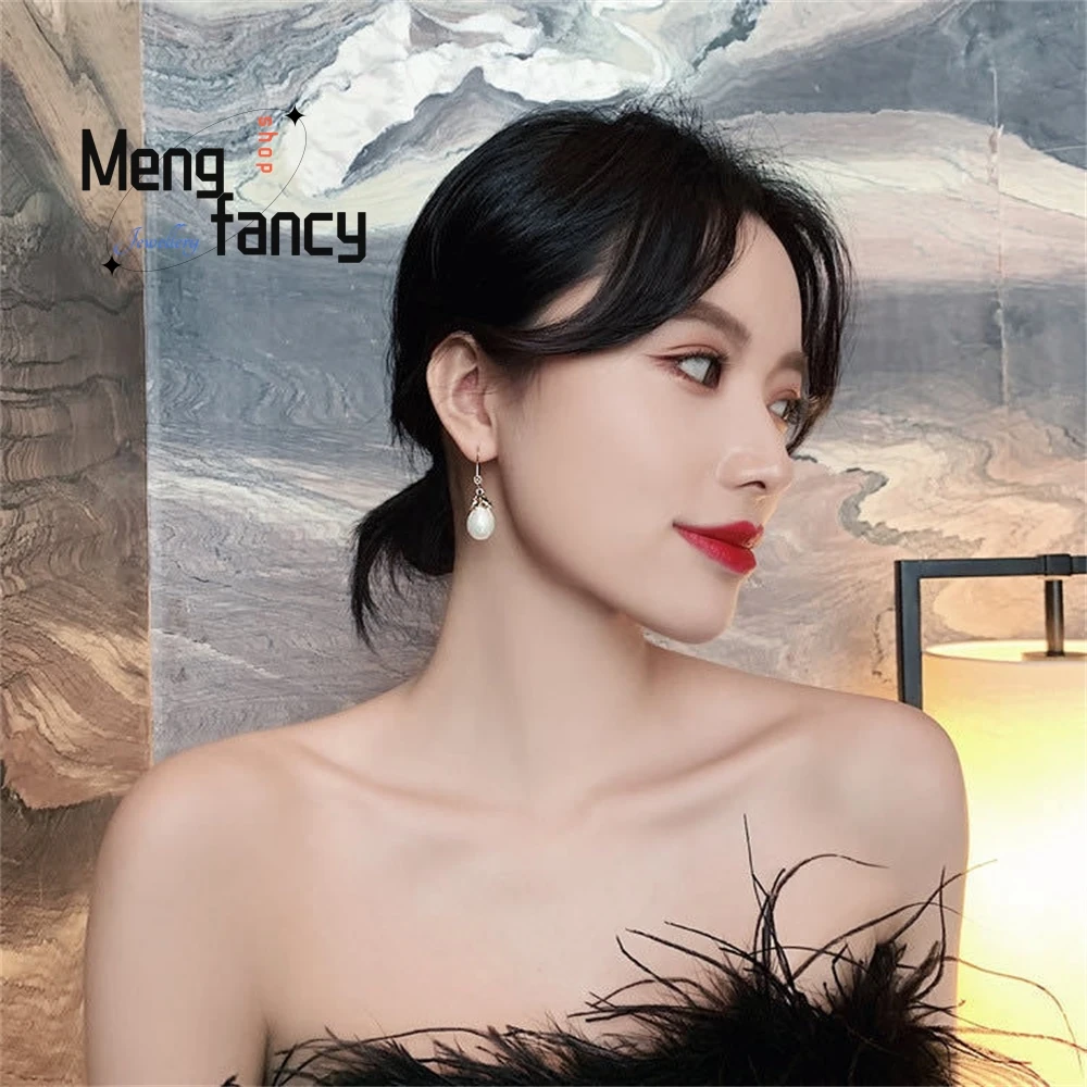 925 الفضة البتلة قطرة الماء أقراط اللؤلؤ ، أنيق وعصري طويل البتلة قطرة الماء اللؤلؤ القرط مجوهرات الأزياء الرائعة