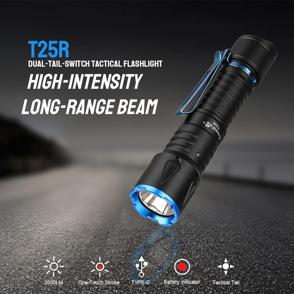 

Trustfire T25R 2000LM Tactical Flashlight 3000mAH 18650 Rechargeable led torch 350 Meters Powerful beam With DUAL-TAIL-SWITCH