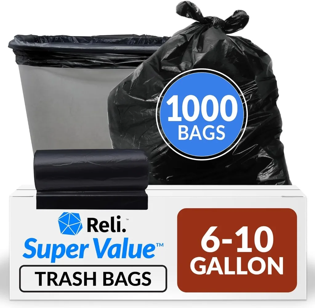 

6-10 Gallon Trash Bags | 1000 Piece Bulk | Small | Black Multi-Purpose Trash Bags