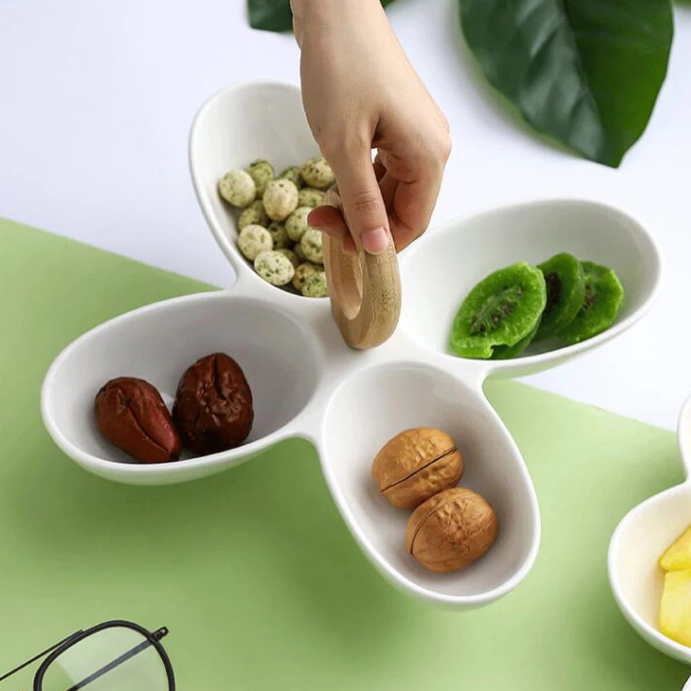 

Japanese Style Clover Leaf Ceramic Fruit Plate Divided Snack Tray Household Dried Fruit Storage Snack Plates Ceramic Plates