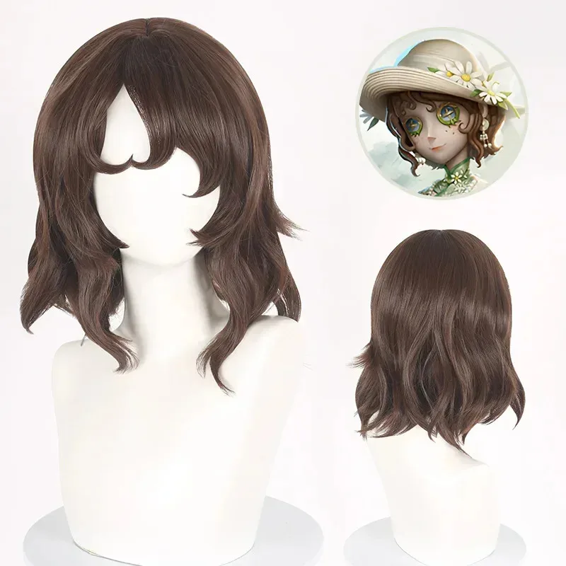 

Gardener cosplay Wig Fiber synthetic Chuqing Game Identity V Emma Woods Cosplay Brown Braid Short Hair+Wig cap