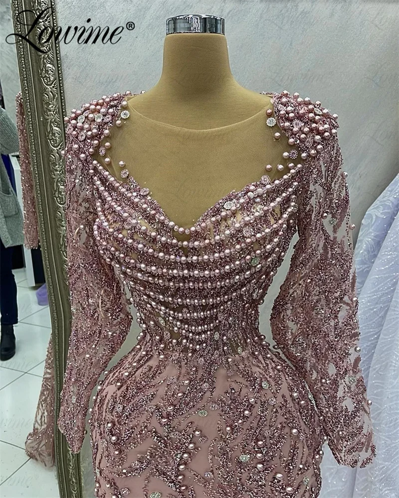 Arabic Glitter Crystal Sequins Evening Dress Vestidos De Noche Long Sleeve Women Party Dress Beaded Tassel Formal Occasion Dress