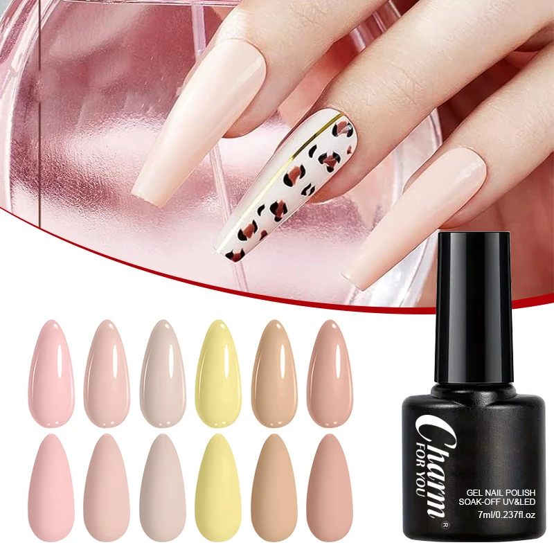 6Pcs Natural Nude Tone Nail Polish Gel High Pigment Waterproof Long Lasting Soak Off UV Gel Nail Art Tools For Female Daily