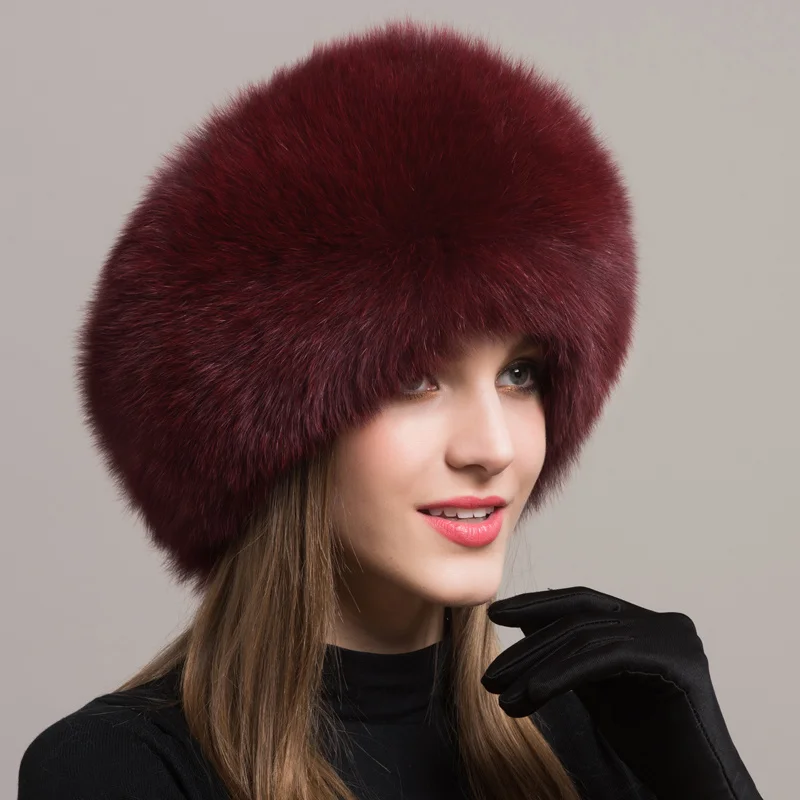 Ledp Real Fox Fur Hat For Women Warm Snow Ski Cap Female Fur Bomber Hat Lady Windproof Winter Hats For Women Russian Hat White