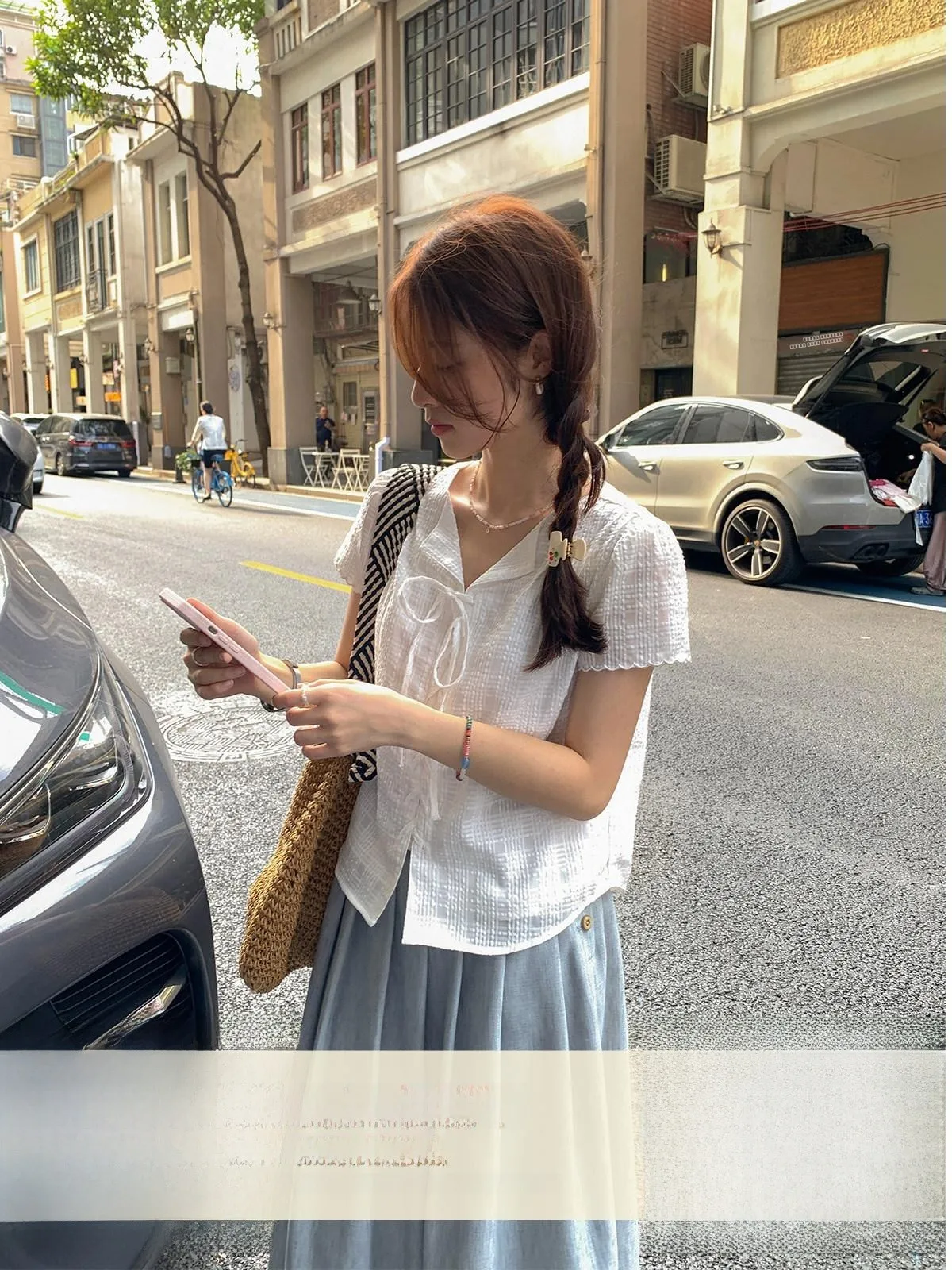 

Sisilyon Chic Bow-Tied ort-Sve irt Women's Ele Plaid Texture irt Sweet Sle Straight Cut Breathable Skin-Friendly