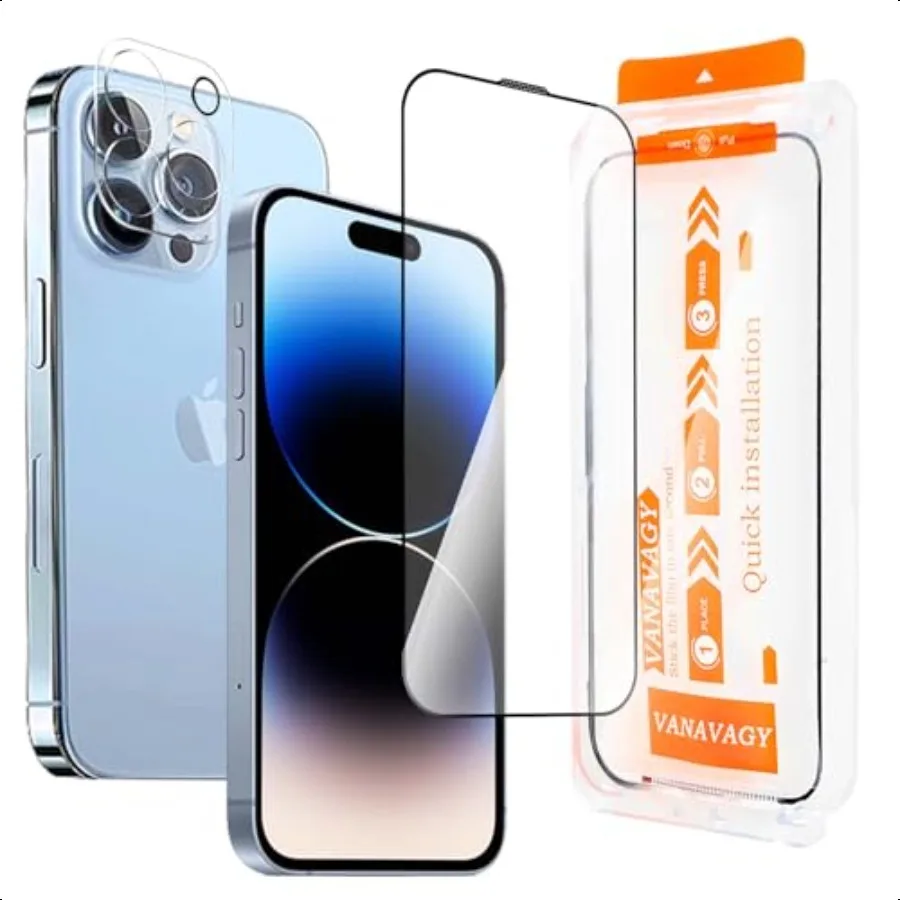 واقي شاشة زجاجي من VANAVAGY متوافق مع هاتف iPhone 14 pro max مقاس 6.7 بوصة [عبوة واحدة] [مقاوم للخدش] واقي عدسة الكاميرا inc
