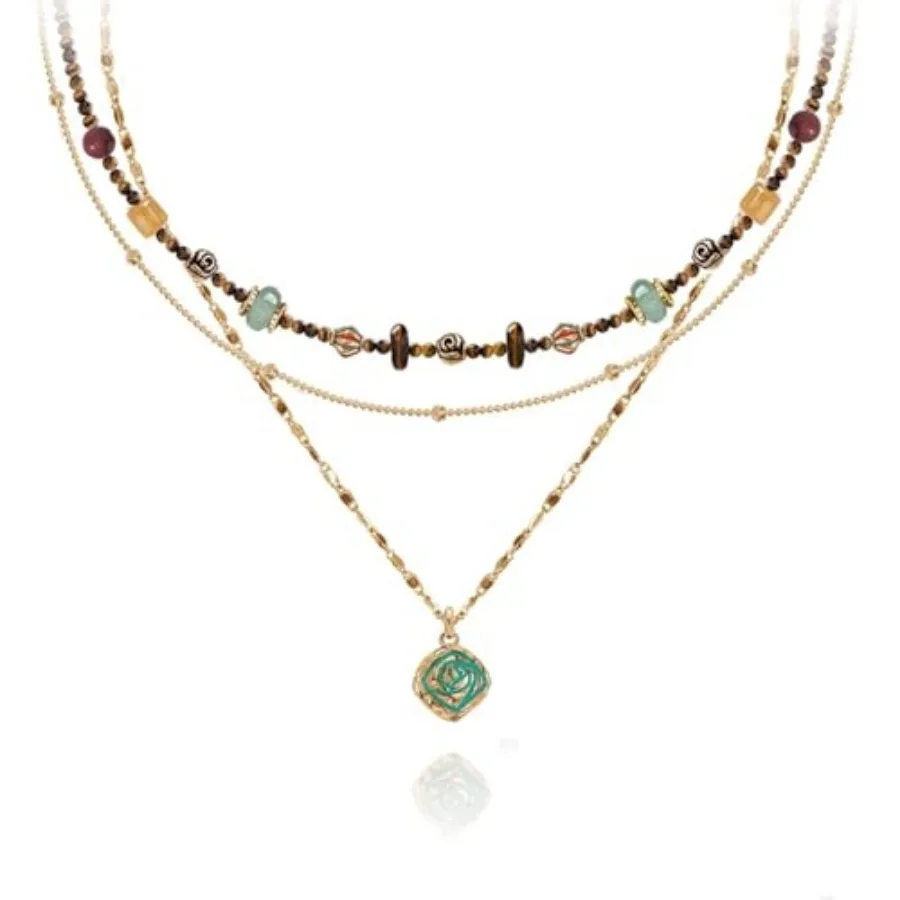 

boho layered Original design Retro style multi-layer beaded necklace Fashion women's gold-plated necklace M3396