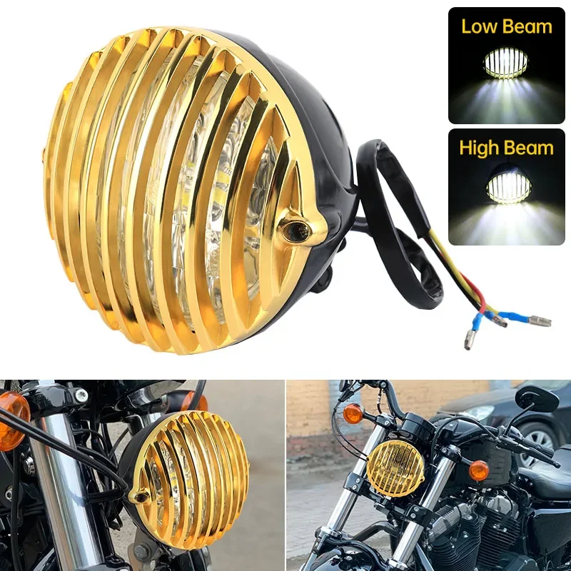 

Motorcycle Vintage Old Bezel Grille Headlight Gold Front Lamp For Harley Honda Yamaha Suzuki Kawasaki Universal