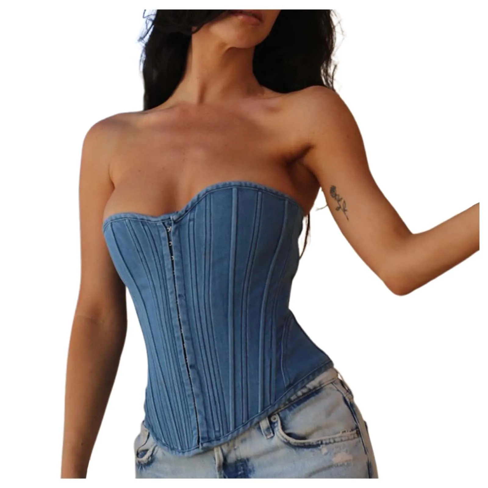 Women\'s Sexy Denim Corset Shapewear With Adjustable Straps Street Style Tank Top Slimming Bra Body Slimming Bodysuit Women