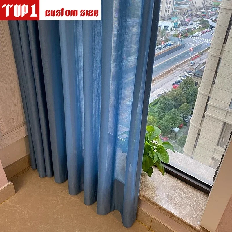

Dark Blue Tulle Chiffon Sheer Curtains High Quality Sunshade Gray Tulle Curtains for Living Room Thick Yarn Voile Organza Drapes