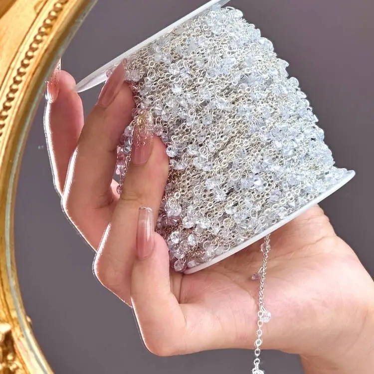 مادة نحاسية بسلسلة زركونيا بيضاء شفافة على الجليد لتزيين الشعر والمجوهرات المصنوعة يدويًا