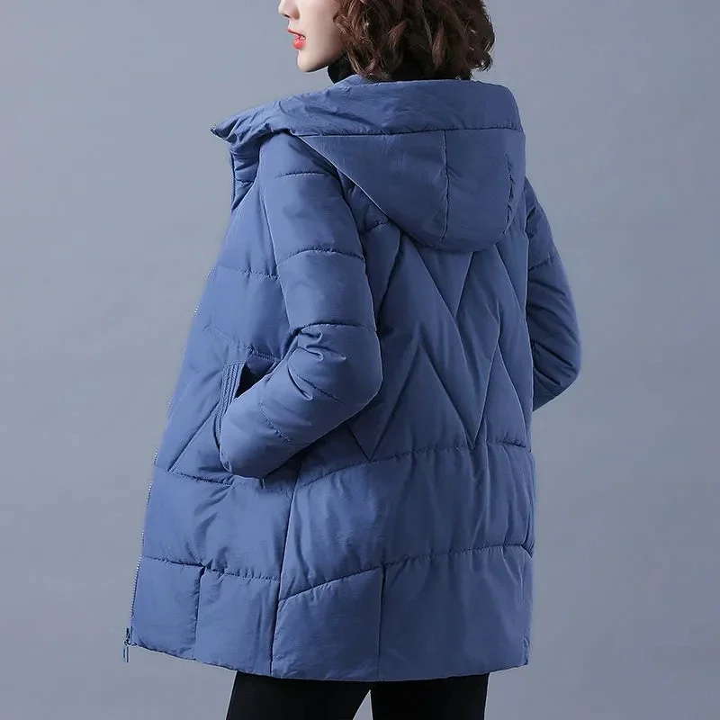 2024 New Cotton Clothes Mid Length Women's Winter Jacket Warm Parka Women's Loose Thickened Coat Cotton Elegant Hooded Jacket