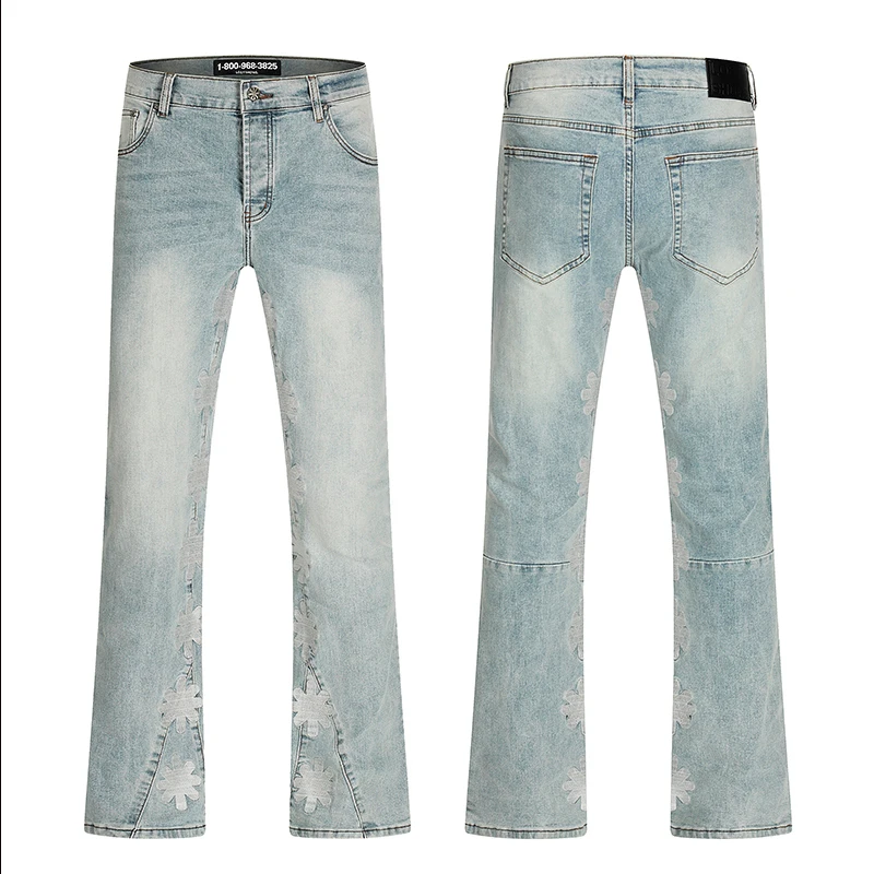 

LOSTSHDWS JEANS Street Style Embroidery High Street Distressed Patchwork Flared Jeans