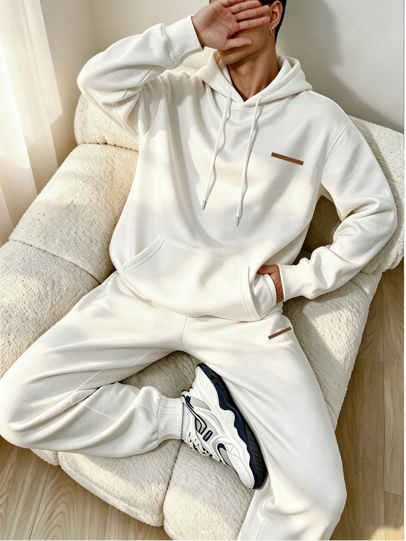 Men's Autumn/Winter Minimalist Fine Horizontal Stripe Print Hoodie & Jogger Set – Unisex, Casual, and Versatile