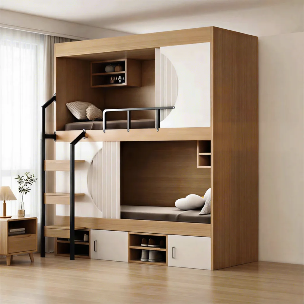 Cama litera metálica estilo cápsula espacial con barandillas de seguridad completamente cerradas para hostales, dormitorios, escuelas, apartamentos y habitaciones infantiles