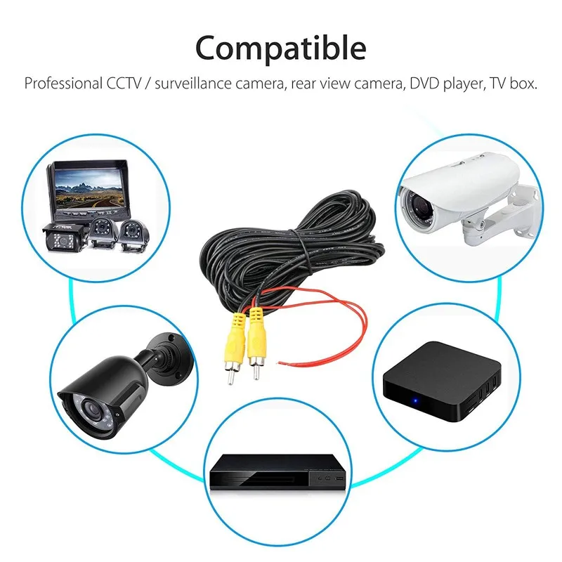 Adaptador de cabo de alimentação RCA para câmera traseira do carro, cabo de vídeo Plug, AV Extensão Wire Harness com ADC, câmera de backup, 2.5mm, 6m